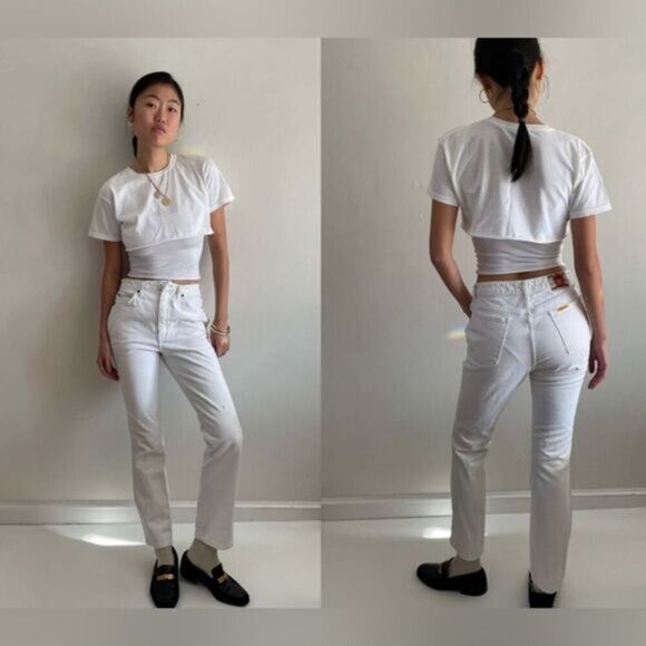 NWT EDWIN Women’s Jeans Anthropologie Anderson Ankle Ivory White - Size 27 - Picture 1 of 11
